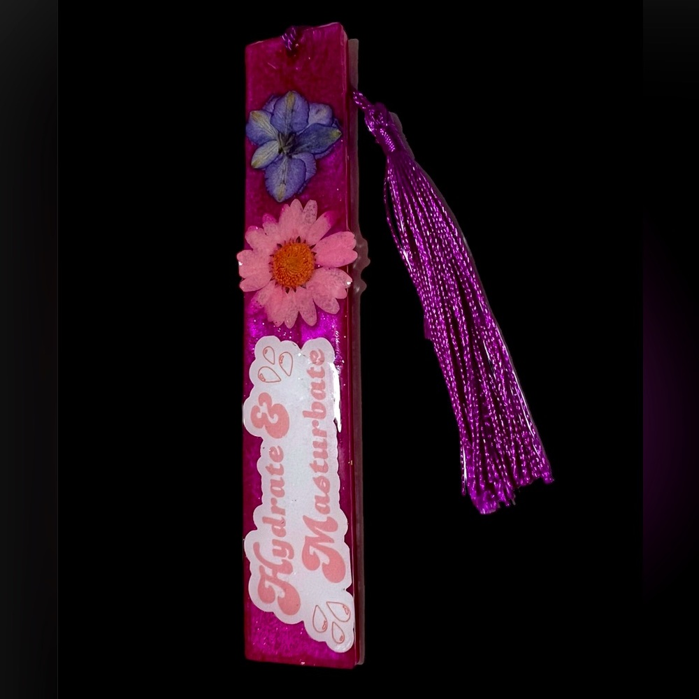 Hydrate Hot Pink Regular Size Bookmark with Pressed Flowers Handmade Epoxy resin